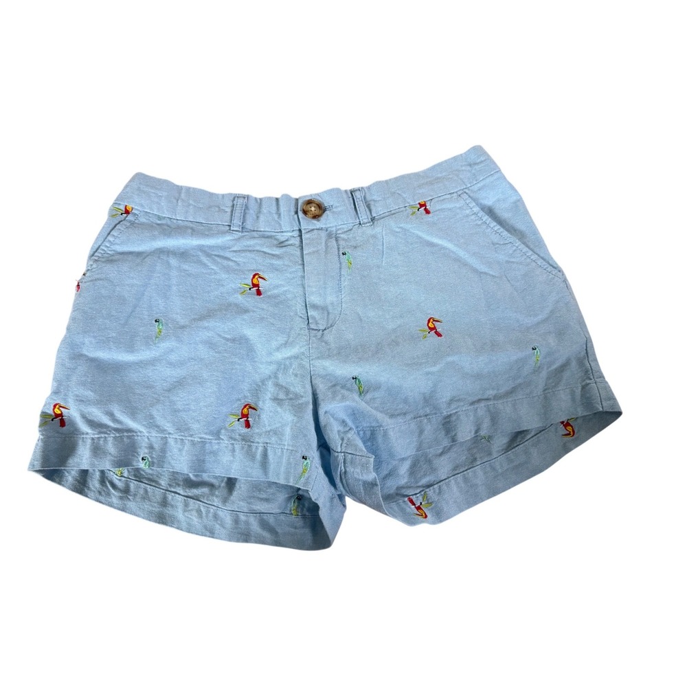 Chubbies Womens Light Blue Embroidered Toucan Parrot Cotton Shorts Size 8